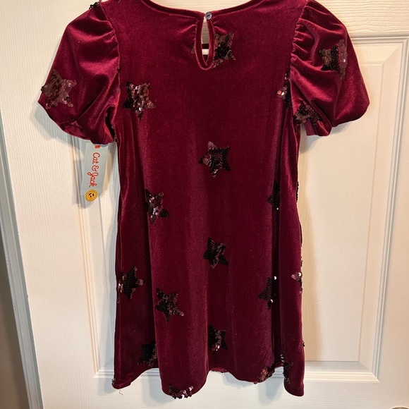 NWT Girls' Velvet Star Dress - Burgundy - Picture 9 of 9